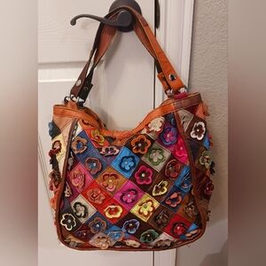 Ameri Leather Flower Power Rhibestone Boho Hippie Purse